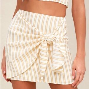 Lulus Riviera Tan Striped Wrap Mini Skirt